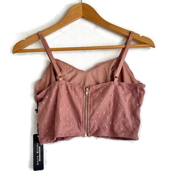 Haute Monde Mauve Pink Polka Dot Crop Top Size Small - Picture 2 of 6